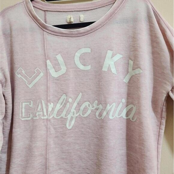 Lucky Brand Pink Oversize 3/4 Sleeve Asymmetrical graphic top size M - Picture 2 of 8